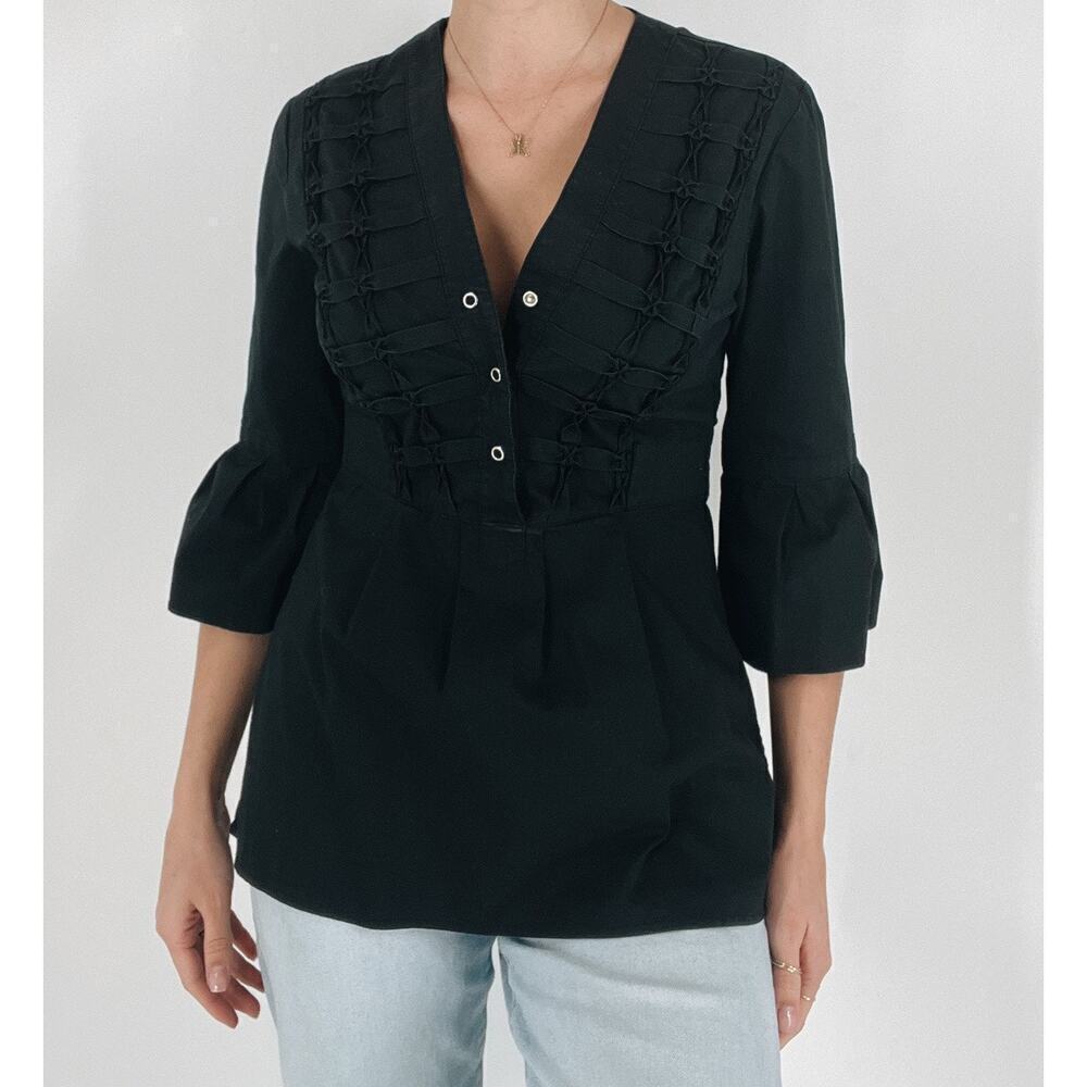 Dana Buchman Black Quarter Sleeve Peplum Top Size XS